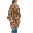 thumbnail image 5 of Xfvqtps Women Cape with Belt Color Blocking Irregular Plaid Pattern Knitting Warm Loose Windproof Coldproof Warm Winter Long Coat Orange, 5 of 9