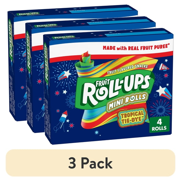 (3 pack) Fruit Roll-Ups Tropical Tie-Dye Mini Roll-Ups