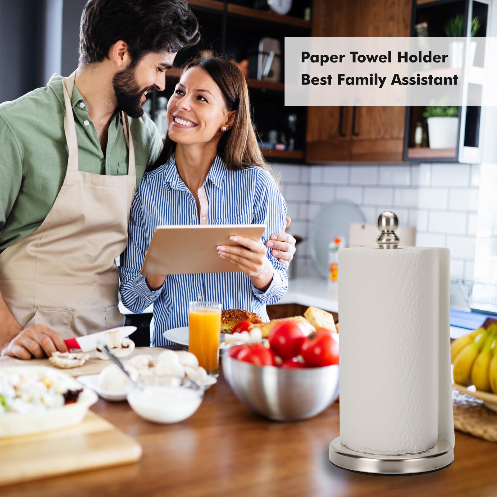 Paper Towel Holder Countertop  Standing Roll For Kitchen Bathroom With Weighted Base One-handed Operation (brushed Nickel)