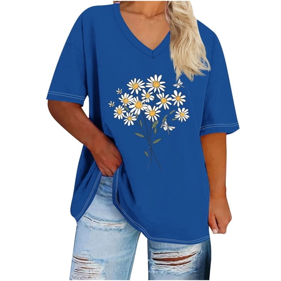 Sexlip Womens Swimsuit Set Dainty Floral Cluster Print Cover Up Design V Neck Short Sleeve Relaxed Silhouette Breathable Fabric for Pool Parties Blue XXXXXL