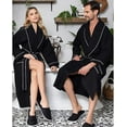 thumbnail image 6 of Lotus Linen Men’s Waffle Robe with Piping - Lightweight Cotton Spa Bathrobe, Black XXL, 6 of 7