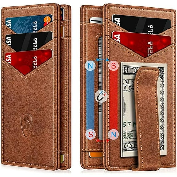 ZLCWallet for Men Slim Leather Wallets for 12-15 Cards, Minimalist Thin RFID Blocking Card Holder with Money Clip & ID Window, Small Bifold Front Pocket Wallet, Gifts for Men
