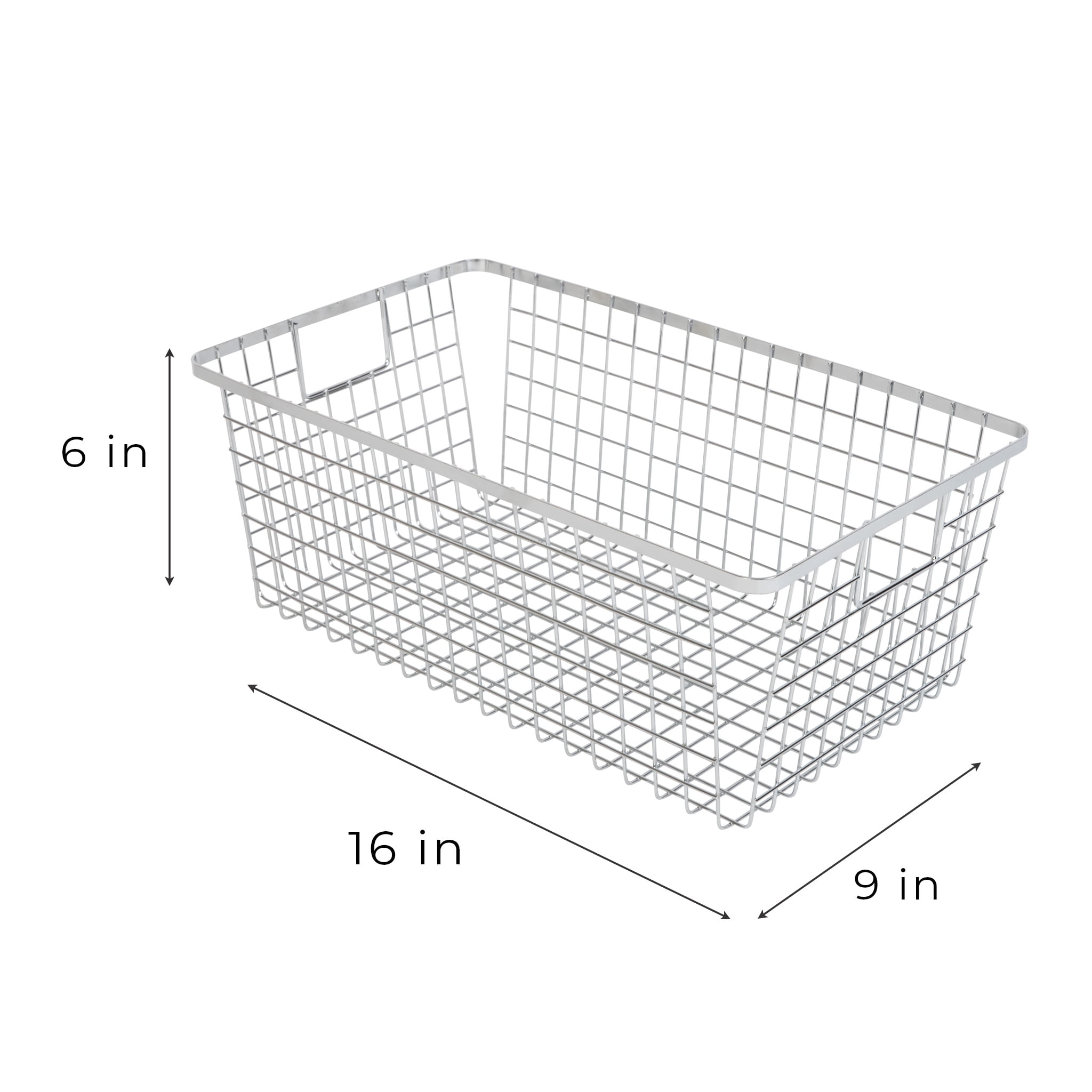 Smart Design Nestable Basket Organizer with Handles - 9 x 16 x 6 inches - Chrome - Set of 4