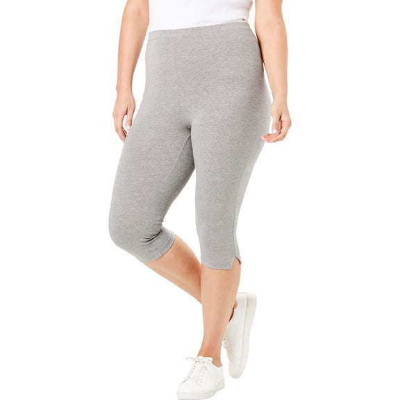 Woman Within Plus Size Petite Capri Pull-On Stretch Knit Cotton Spandex Leggings