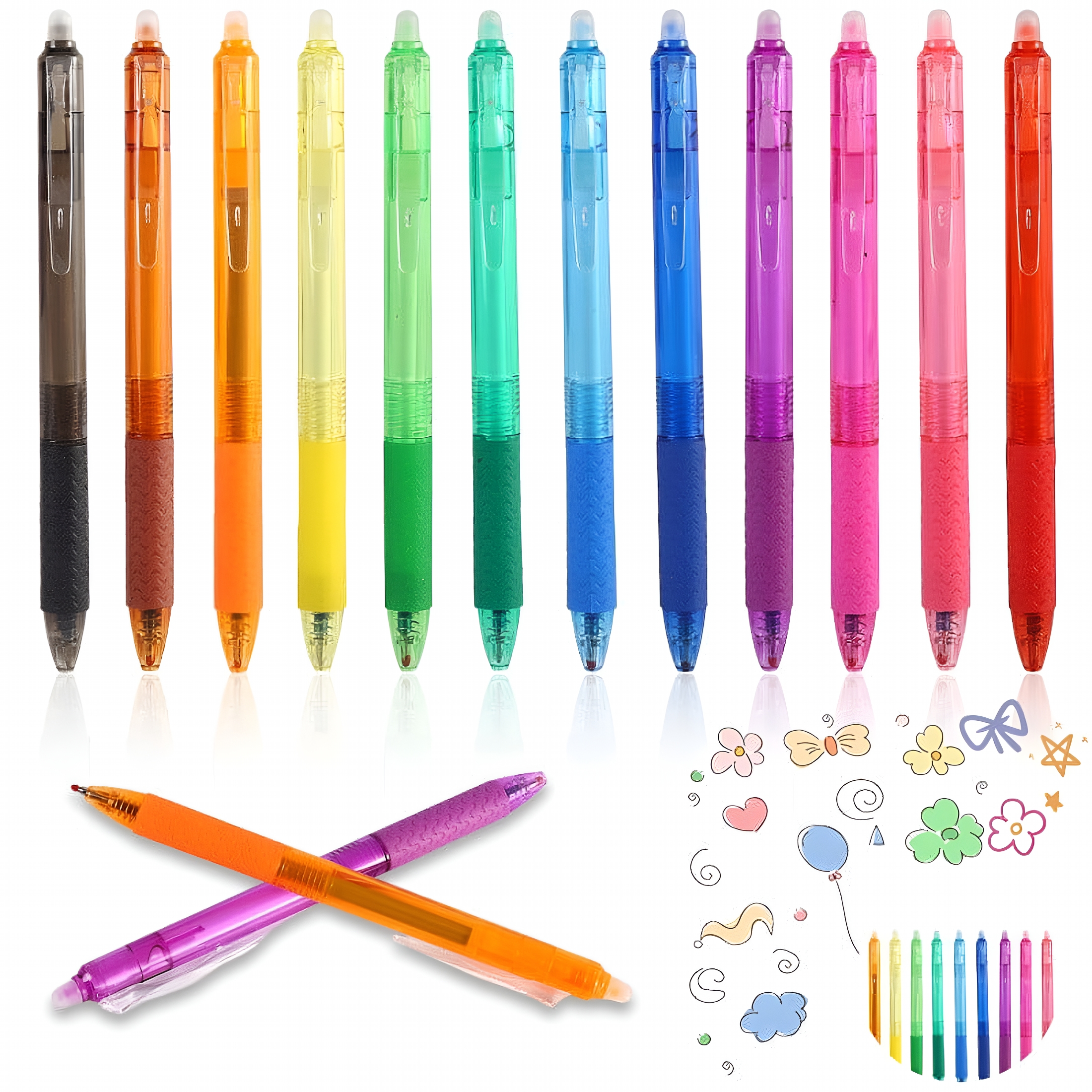 CCOCC 12-Color Refillable Retractable Erasable Gel Pens Fine Point 0.7Mm with Built-In Erasers,No Bleed Quick-Dry Ink for Smooth Writing Journaling Art Office Supplies Pack of 12
