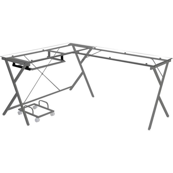 Bowery Hill Contemporary Computer Desk in Clear Glass & Silver Finish