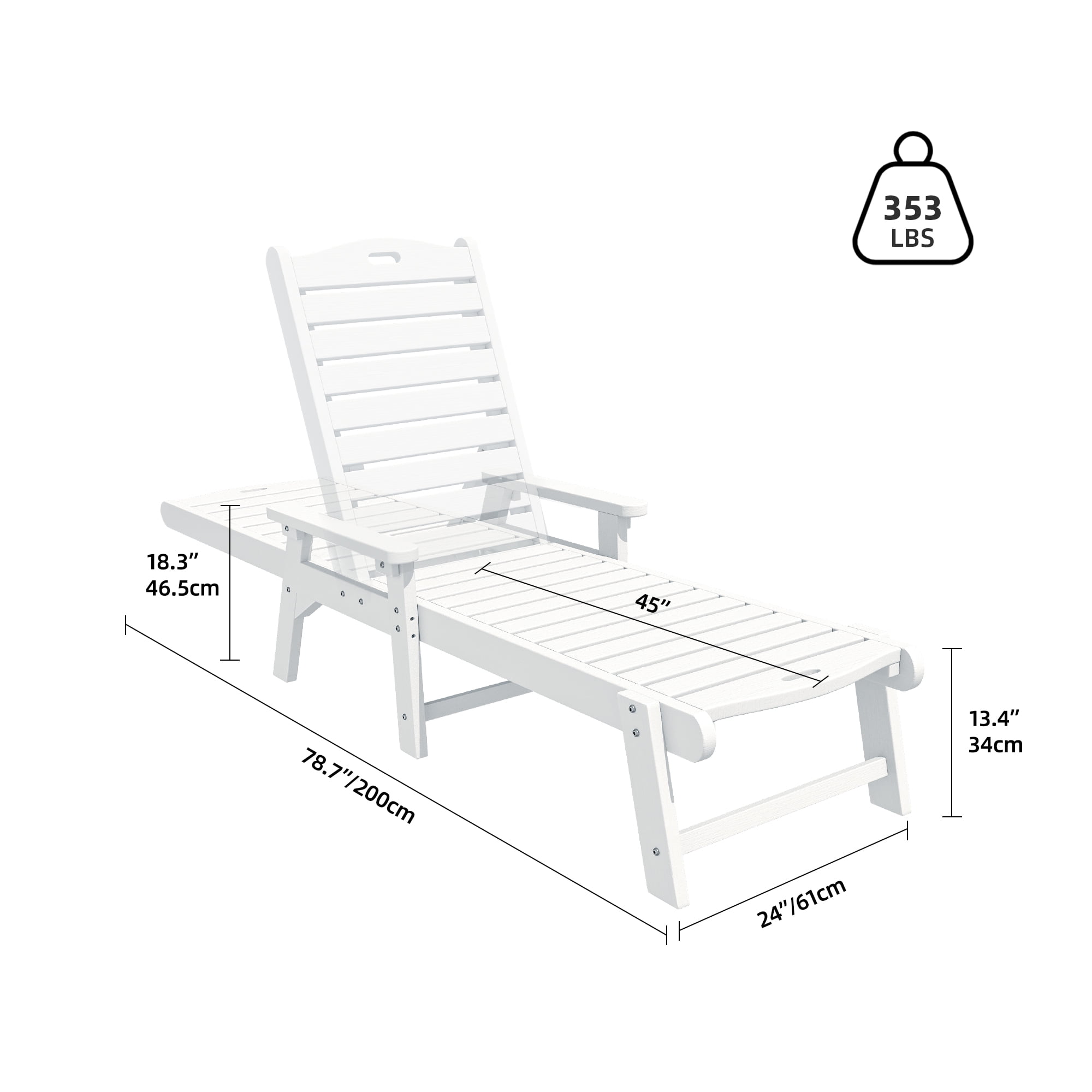 Uforic Outdoor Heavy Duty Resin Patio Lounger with Adjustable Backrest, Wide Armrest, White