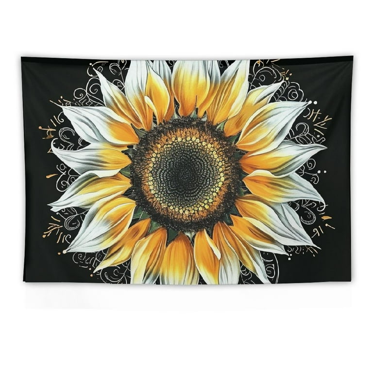JEUXUS Mandala Sunflower Tapestry Trippy Yellow Floral Flower on Black Small Tapestry Wall Hanging for Bedroom Hippie Tapestry Beach Blanket College Dorm Home Decor Walmart