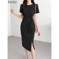 thumbnail image 2 of ZANZEA Short Sleeve Elegant Vestidos Lace-Up Sexy Women's Dress Summer O-Neck Fashion Sundress Solid Color Split Party Robe 2023XXL Gao Jinjia LED, 2 of 2