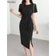 thumbnail image 2 of ZANZEA Short Sleeve Elegant Vestidos Lace-Up Sexy Women's Dress Summer O-Neck Fashion Sundress Solid Color Split Party Robe 20234XL Gao Jinjia LED, 2 of 2