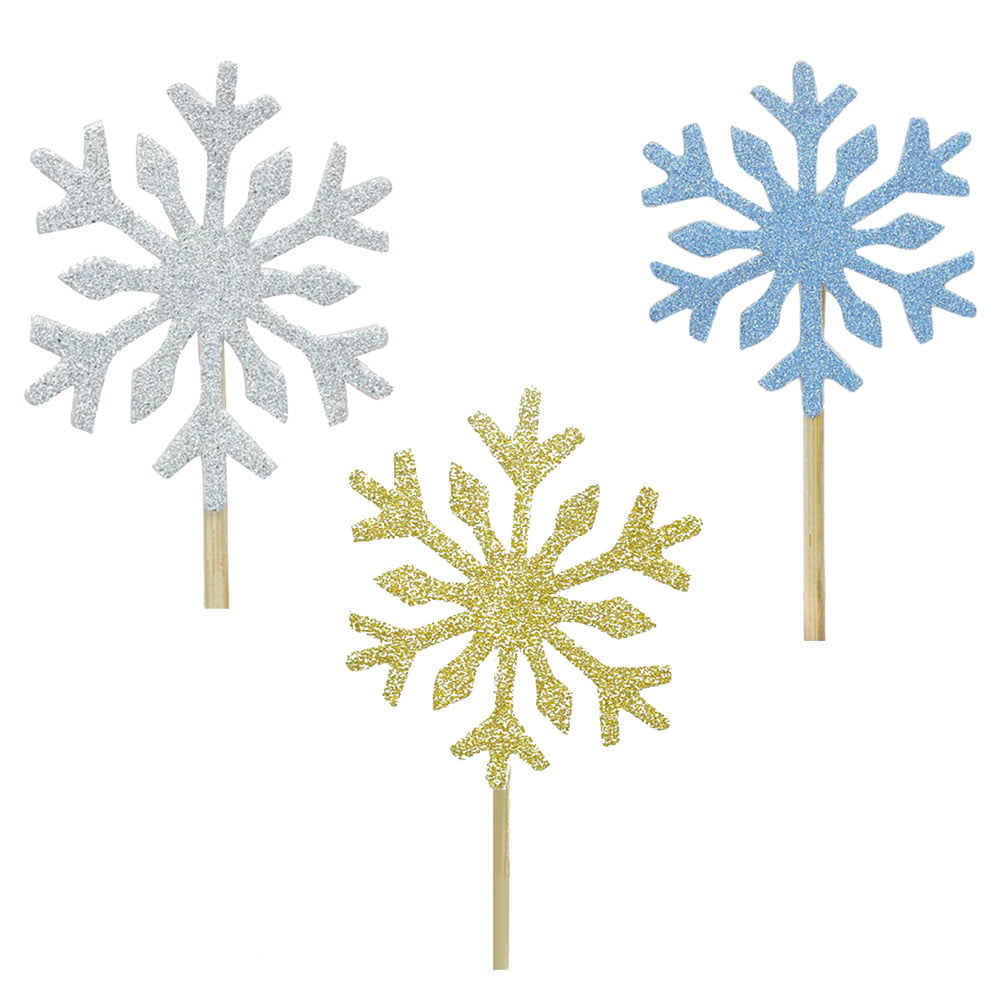 20pcs Christmas Snowflakes Cupcake Topper Xmas Cupcake Picks for Xmas Party Decoration Gold 