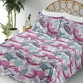 thumbnail image 3 of Ambesonne Exotic Fitted & Flat Sheet with Shams 4 Pcs Set, Monstera Leaves Ethnic Bird, Full, Magenta Cadet Blue Plum, 3 of 5