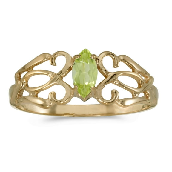 14k Yellow Gold Marquise Peridot filigree Ring