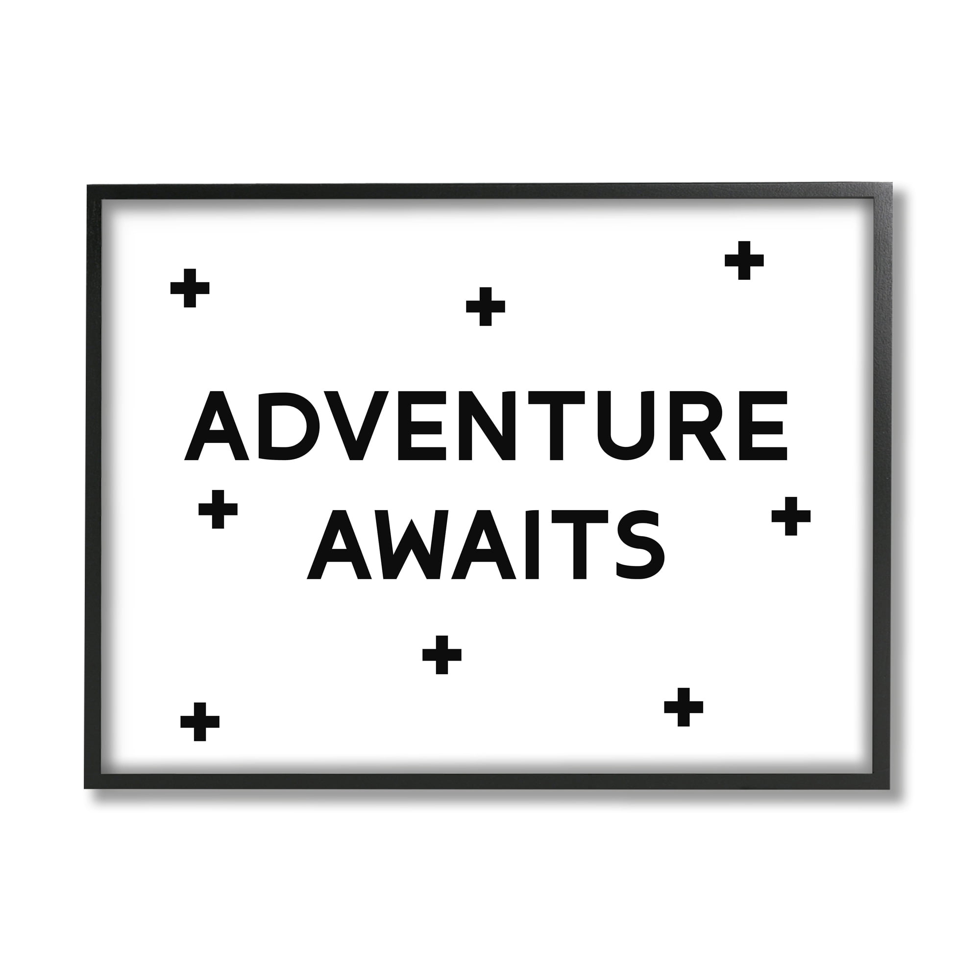 Stupell Industries Adventure Awaits Motivational Phrase Minimal Pattern Black White, 20 x 16, Design by Daphne Polselli