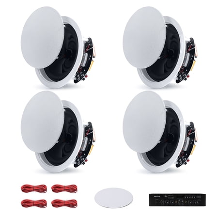 VEVOR Bluetooth Ceiling Speakers, 6.5", In Ceiling & In-Wall Speaker System with Amplifier, 2-Way, for Damp and Humid Placement, Home Theater, Covered Outdoor Patio and Flush Mount Wired, 4 Speakers