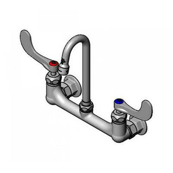 T&S Brass - 8'' Wall Mount Faucet, CV Ceramas, Rigid Gooseneck, 1.0 gpm Aerator, 4'' Handles