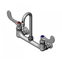 T&S Brass - 8'' Wall Mount Faucet, CV Ceramas, Rigid Gooseneck, 1.0 gpm Aerator, 4'' Handles