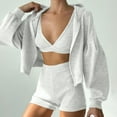 thumbnail image 2 of HAPIMO 3 Piece Sets for Women Tracksuit Sets Loungewear and Sporty Outfits Long Sleeve Cropped Hooded Jacket and Shorts Send Bra White S, 2 of 9