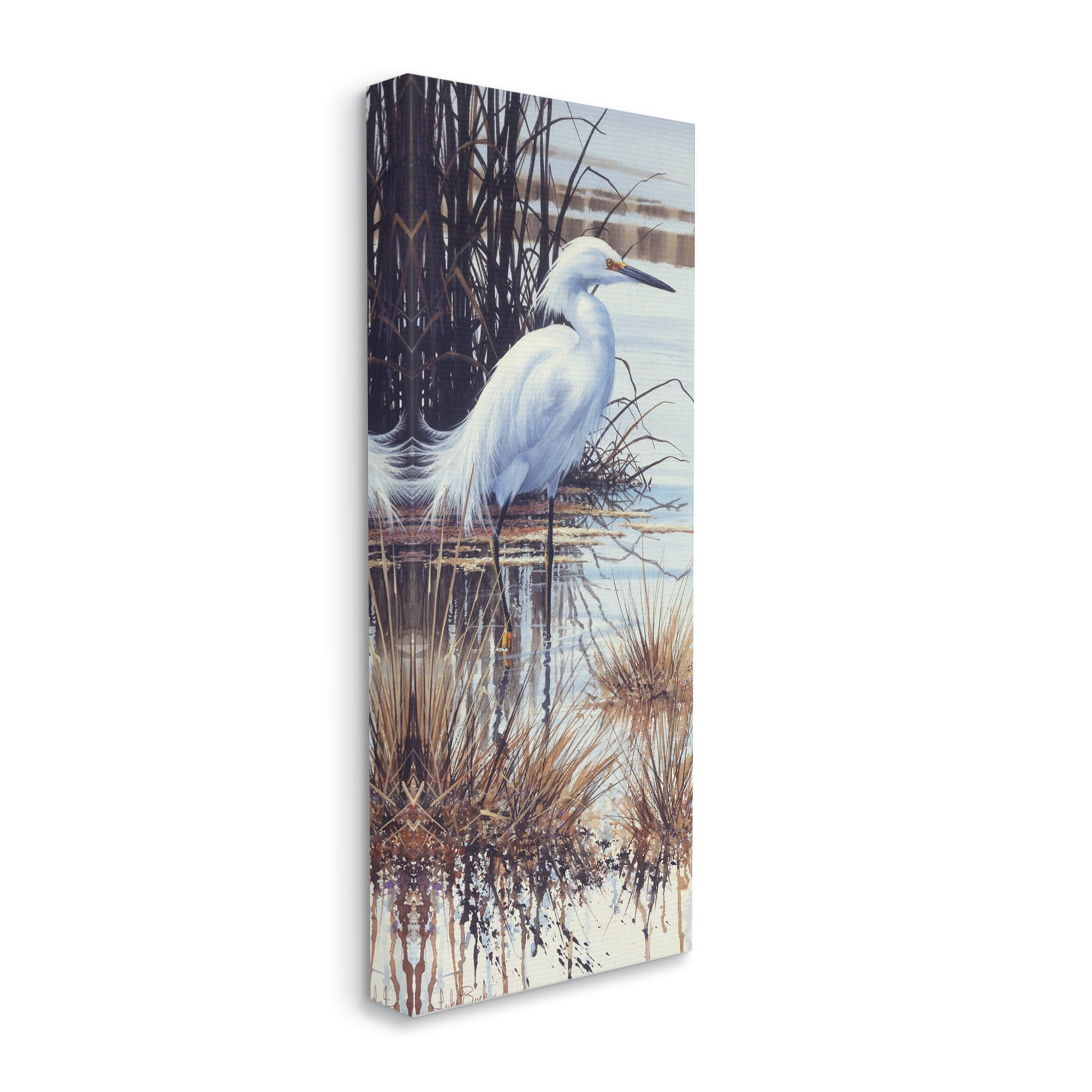 Stupell Industries Egret with Modern Splash Animals & Insects Painting Gallery Wrapped Canvas Print Wall Art, 10 x 24
