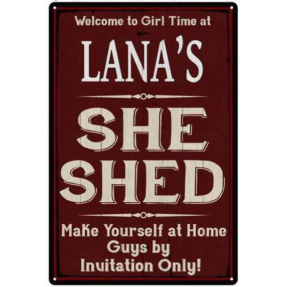 LANA'S She Shed Red Sign Lady Cave 8 x 12 High Gloss Metal 208120088473
