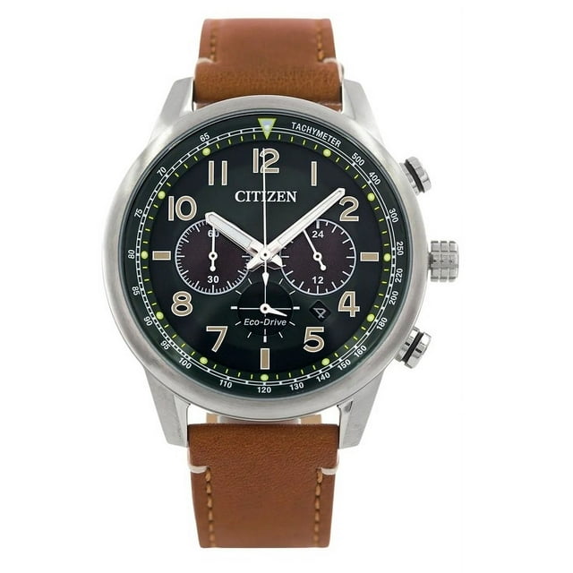 Citizen Reloj Eco-Drive Cronógrafo con Correa de Cuero y Esfera Verde CA4420-21X, Resistente Al Agua hasta 100 M.