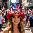 thumbnail image 3 of BiFandian 4th of July American Flag Tall Top Hat, Patriotic Red White Blue Star Stripe Party Hats, Wide Brim Star Printed Tall Cylinder Hat for Independence Day Memorial Day Decor, 3 of 7