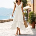 thumbnail image 3 of Iyufng Ruffled Midi Dresses for Women Deep V-Neck Sleeveless Fitted Solid Color Dress, 3 of 5
