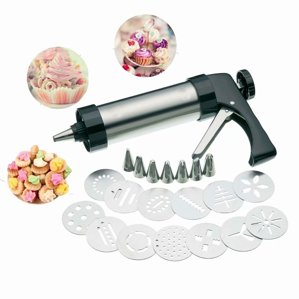 Stainless Steel Cookie Press Gun Set,8 Icing Nozzles / 13 Molds for