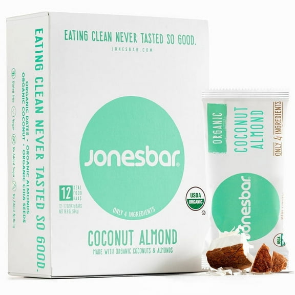 Jonesbar Fruit & Nut Bar Organic Coconut Almond - 12 Bars Pack of 4