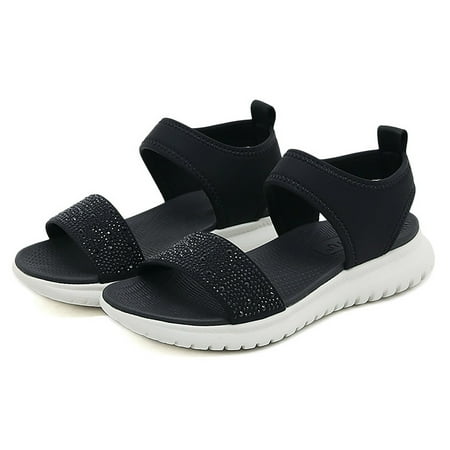 

CAICJ98 Women S Sandals Womens Flat Sandals Beaded Bohemian Elastic Back Strap Rhinestone Summer Slip On Sandals Black
