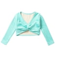 thumbnail image 3 of Alvivi Girls Knot Ruched Dance Wrap Crop Tops Ballet Wrap Shrug Sweater Gymnastics Cardigan Mint Green 15-16, 3 of 7