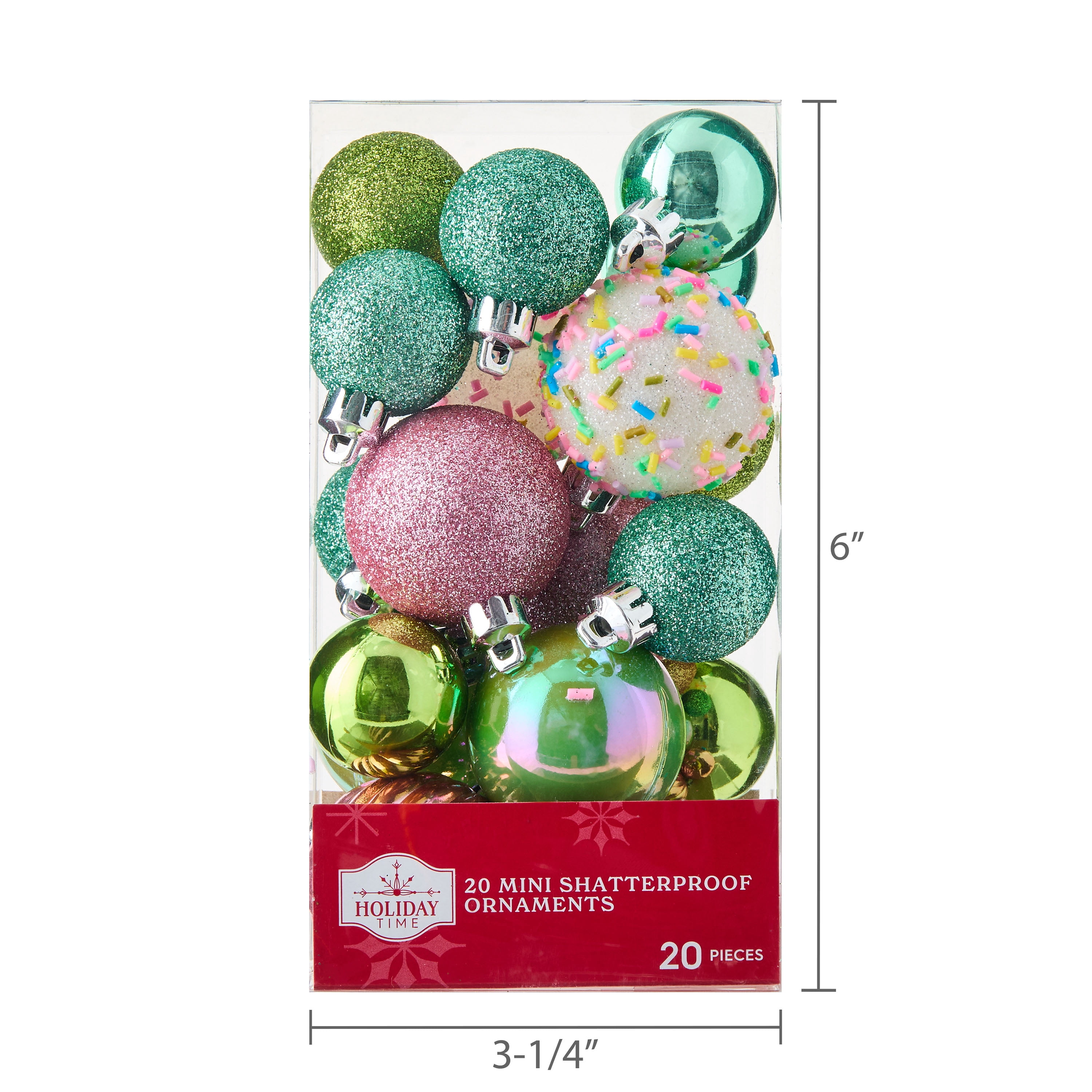 Light Pink/Light Green/Turquoise Mini Whimsy Shatterproof Christmas Ornaments, 20 Count, by Holiday Time