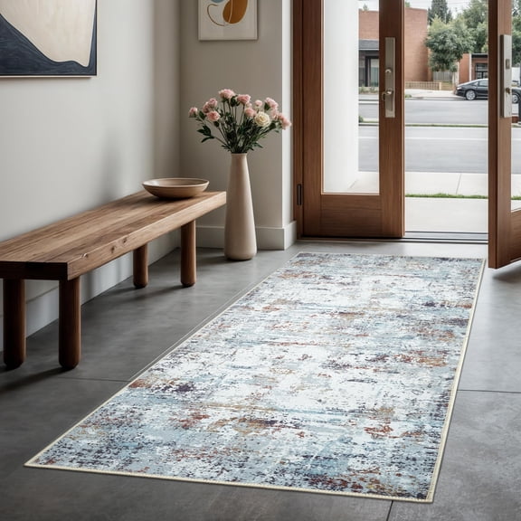 GLN Rugs Pamuk - Contemporary, Machine Washable Area Rug 2'6"x9'8" Abstract Grey Home Carpet, All Ages