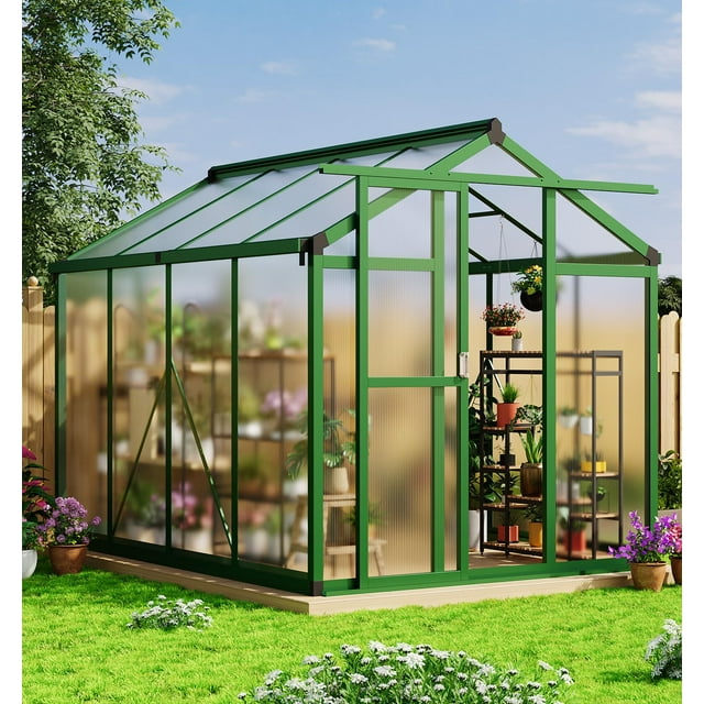 Yiwa 6x8 FT Outdoor Greenhouse, Easy Assembly Walk-In Design with Aluminum Frame & PET Panels for Backyard