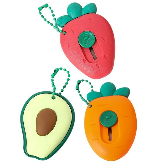 3 Pcs Mini Utility Knives Fruit Shaped Box Cutter Retractable Letter Opener Paper Envelope Slitter Cute Fruit Portable Paper Cutter with Chain