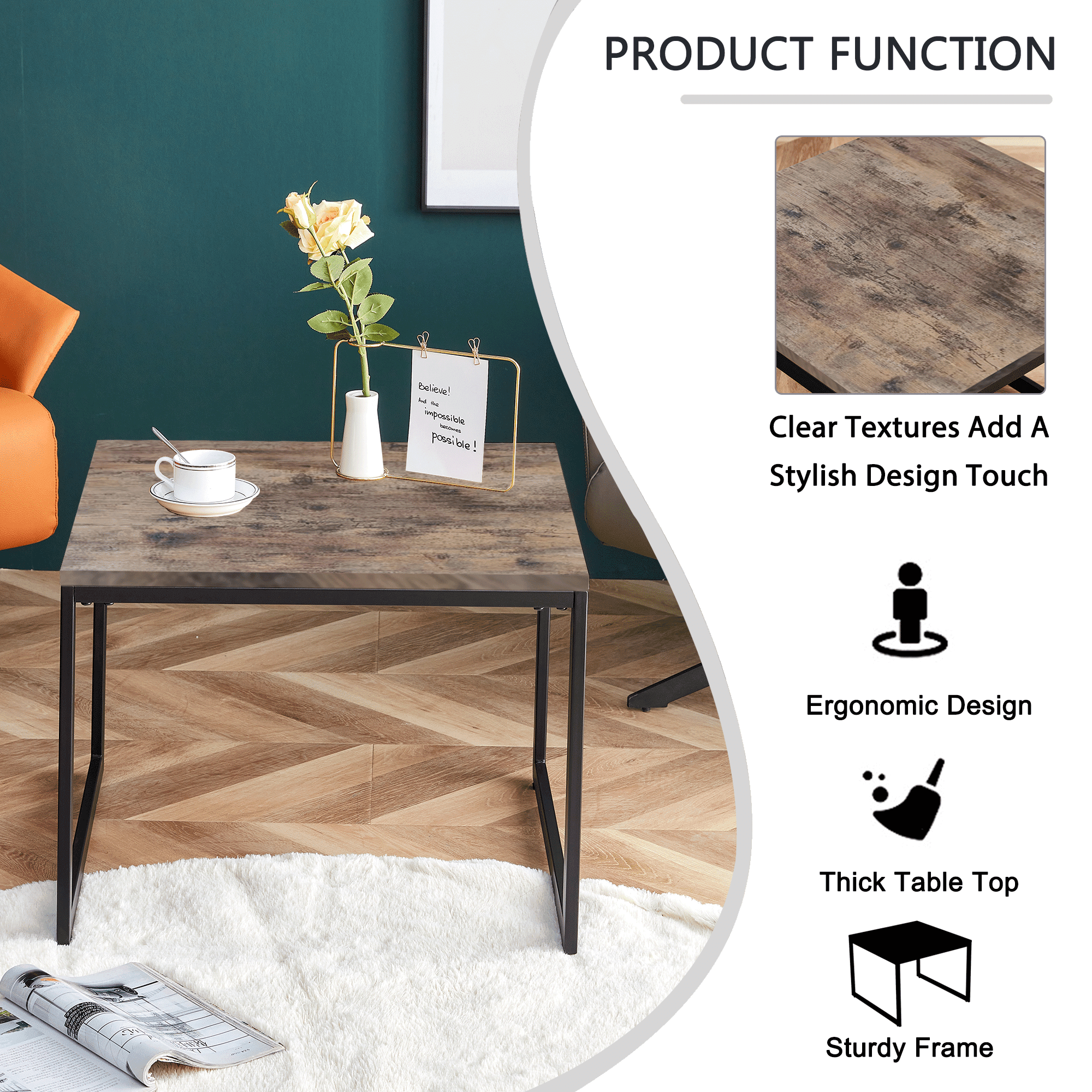 Kadyn Square Table, Modern Accent Table Sofa Table for Living Room, Sofa Center Table for Dining Room, Brown Kadyn Square Table, Modern Accent Table Sofa Table for Living Room, Sofa Center Table for Dining Room, Brown