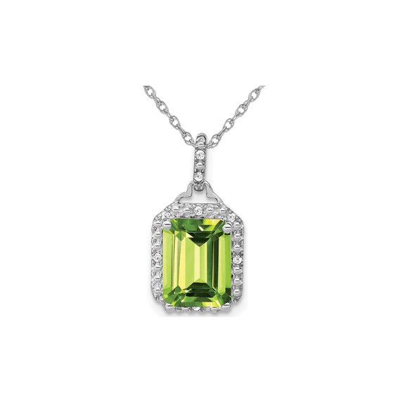 5.00 Carat (Ctw) Emerald Cut Peridot Drop Pendant Necklace in 14K White Gold with Chain