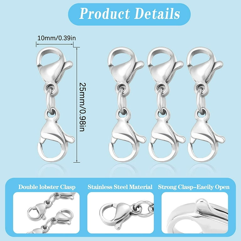 6 Pcs Silver Double Lobster Clasps Double Claw Bracelet Extender Necklace  Connector for Women 