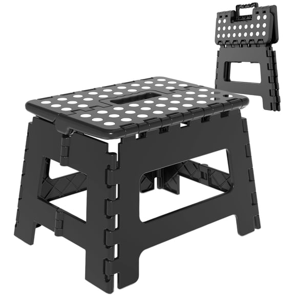 Biiend 9 Inch Folding Step Stool, Non-Slip Plastic Stool with Handle, 300 lb Capacity, Compact Portable Step for Kitchen Bathroom Bedroom