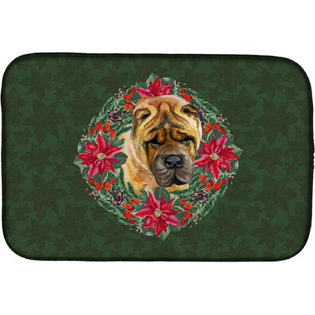 

CK1527DDM Absorbent Dish Drying Mat for Kitchen Counter Shar Pei Poinsetta Wreath Dish Drying Mat 14 x 21 multicolor