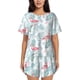 thumbnail image 1 of Fotbe Tropical Flamingo Conjunto de Pijama Estampado para Mujer, 2 Piezas, Ropa de Dormir con Camiseta de Manga Corta y Shorts Suaves-Small, 1 of 6