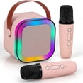 thumbnail image 1 of Mini Karaoke Machine for Kids and Adults, Portable Bluetooth Speaker with 2 Wireless Mics, Pink, 1 of 5
