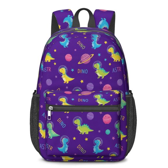 Dinosaur and Planet Purple Pattern 17" School Backpacks for Teens,Waterproof Oxford Fabric,S-Shape Padded Straps for School,Travel,Hiking,Camping