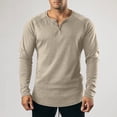 thumbnail image 2 of 100%Cotton Shirts for Men Summer Solid Color V Neck Long Sleeve Shirt Fitness Thin Breathable Button Lightweight Sports Shirts Athletic Lounge Wear, 2 of 6