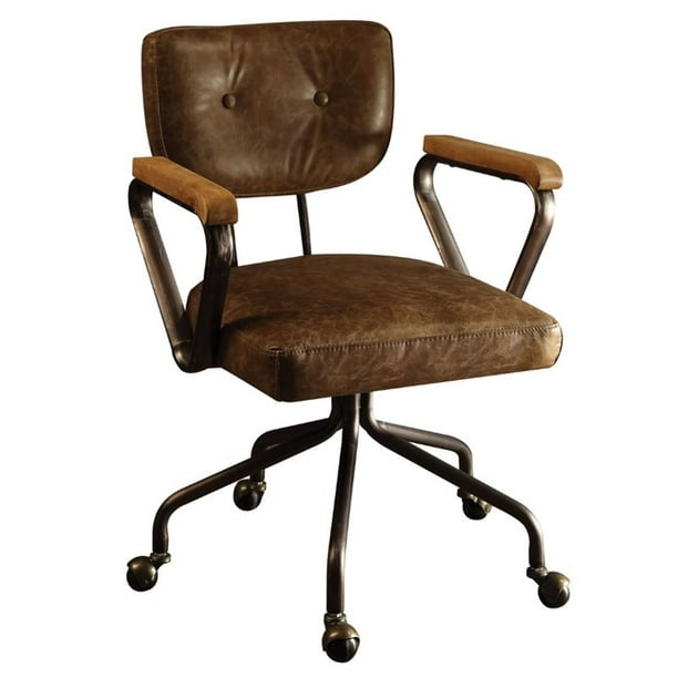 Bowery Hill Leather Swivel Office Chair, Antique Leather Swivel Chair