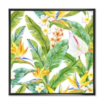 Designart 'Yellow Flowers and Tropical Foliage II' Modern Framed Canvas Wall Art Print