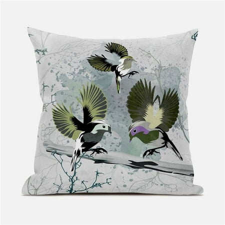 

Amrita Sen Designs CAPL710FSDS-ZP-18x18 18 x 18 in. Flying Birds Suede Zippered Pillow with Insert - Olive Green & Off White