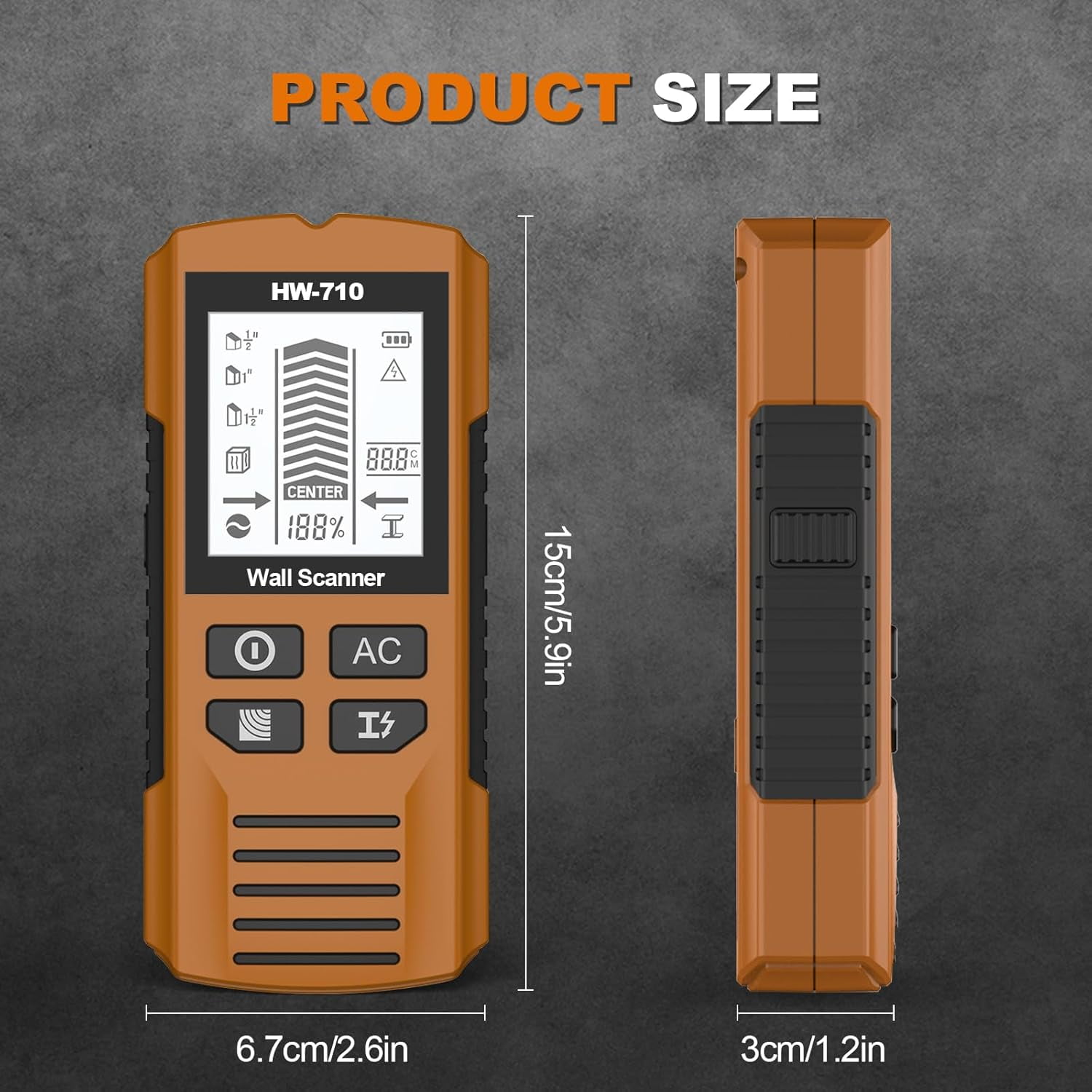 Wiher Stud Finder Wall Scanner, 5 in 1 Electronic Stud Detector with Upgraded Smart Sensor, Audio Alarm and HD LCD Display for the Center and Edge of Wood, AC Wire, Metal and Studs Detection(Orange)