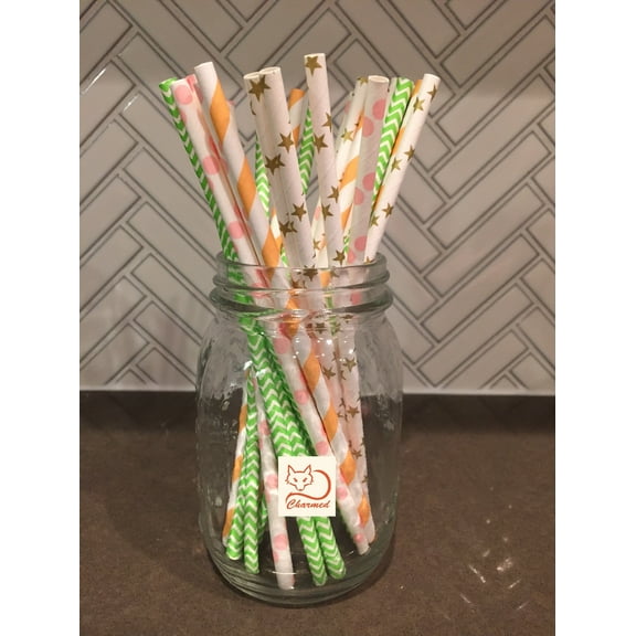 PEACH, MINT, PINK, AND GOLD PAPER STRAWS ASSORTMENT OF 100 COUNTS
