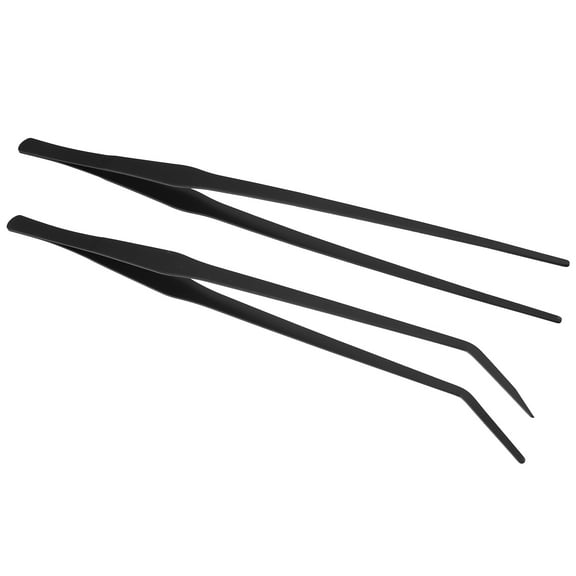 Unique Bargains 2 Pcs Aquarium Tweezers Stainless Steel Tweezers for Plants Pets Black 38cm/14.96 Inch